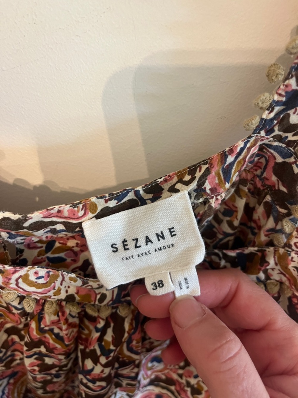 Sezane Paisley Ruffle-Strap Camisole in Pink, Brown, Cream - Picture 2 of 5